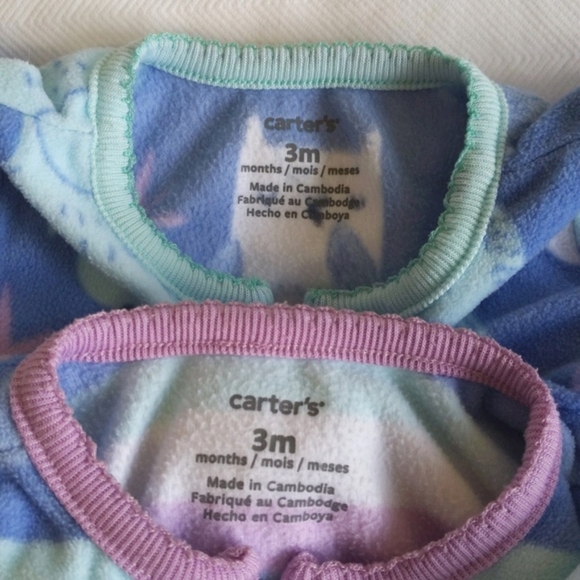 carter's 2-pack bundle fleece zipper footie sleeper pajamas 3 months baby girl - Picture 2 of 6